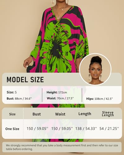 Image of Bsubseach Kaftan Dresses for Women Floral Print Plus Size Beach Cover Up | Lightweight V Neck Loose Fit Boho Dress, Batwing Sleeve Side Slit, Moo Moos for Women Home Loungwear Cruise Resort Wear