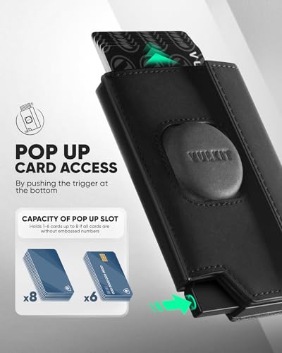 VULKIT Mens Wallet RFID Blocking with Airtag Cover, Pop-Up Credit Card Ejector, ID Window and Coin Pocket, Magnetic Closure, Gift Box Packed, Black2