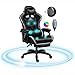 Produktbild Video Gaming Stühle mit LED Licht, Bluetooth Lautsprecher Computerstuhl mit voller Massage Lordosenstütze, ergonomischer Pro Gaming Stuhl für versenkbare Fußstütze und Rückenlehne,Schwarz