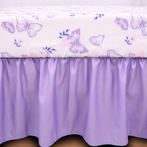 Image of Cloele Crib Bedding Set for Girls, 3 Pieces Floral Butterfly Baby Bedding Set -Includes Comforter Fitted Sheet Crib Skirt,Standard Size Nursery Baby Crib Set for Girls,Purple