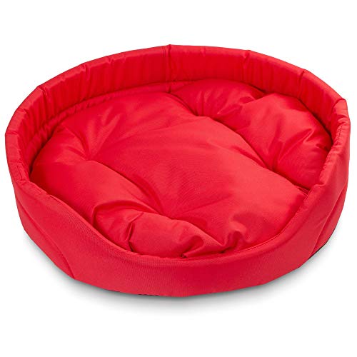 BOUTIQUE ZOO Hundebett | Oval Hundekissen für Kleine Hunde oder Katzen | Kratzfest Hundeliege mit Kissen | Hundekorb | Waschbar Polyester | Große: S (46x40 cm) | Farbe: Rot