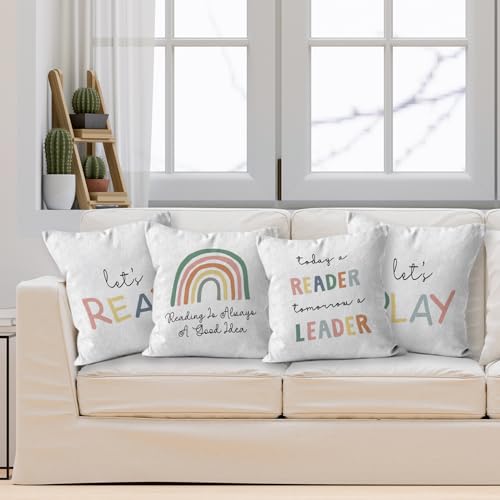 Hiwx Let'S Read Play Reading Is Always A Good Idea Decorative Pillowcase Throw Pillow Cover, Boho Rainbow Book Inspirational thumb #3