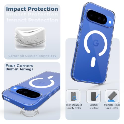 Image of RIGGEAR Shockproof Clear Hybrid Armor Magnetic Back Cover Case Compatible with MagSafe Accessories for Google Pixel 10 / Pixel 10 Pro (Transparent PC+TPU Bumper)