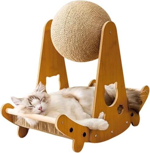 CokBlu 天然サイザル麻猫スクラッチャーボード 木製猫キャッチボール付き 猫爪研ぎ兼用ペットおもちゃ