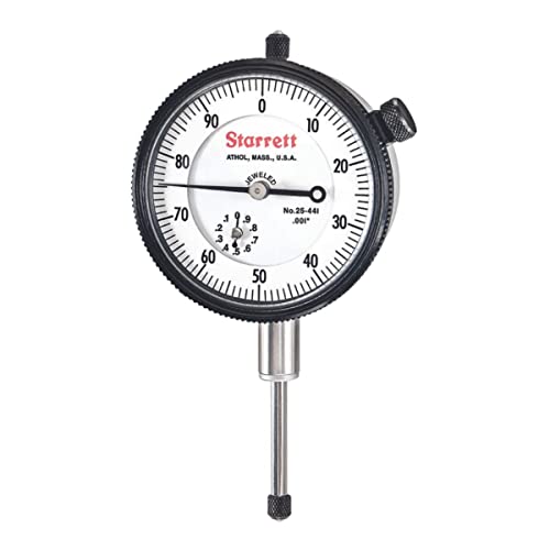 Starrett 25 Series Dial Indicator with Jewel Bearings and Lug-On-Center Back - White Face, 0-1.000" Range, 0-100 Dial Reading, 001" Graduations - 25-441J #1