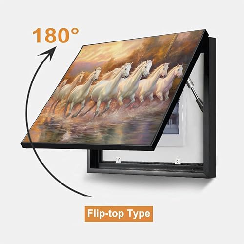 Image of Electric MCB Box Cover Frame With Hydraulic Decorative Painting White 7 Running Horse Painting Electrical Panel box Cover, Switch Box Frame Will Fit Max 10x14 inch Switch Board, Outer Size 13X17 Inch