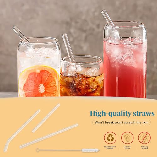 Foto von Annvchi Glasstrohhalme Wiederverwendbar 20 Stück - 6 Kurze + 6 Lange Gerade + 4 Gebogene Strohhalm Glas + 4 Reinigungsbürsten, Geeignet für Bubble Tea, Slush, Cocktail, Säfte