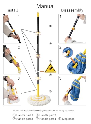 KeFanta Self-Wringing Twist Mops for Floor Cleaning, Microfiber Floor mop with 57 " Long Handle, Easy Wringing Mop for Hardwood Commercial Household Clean