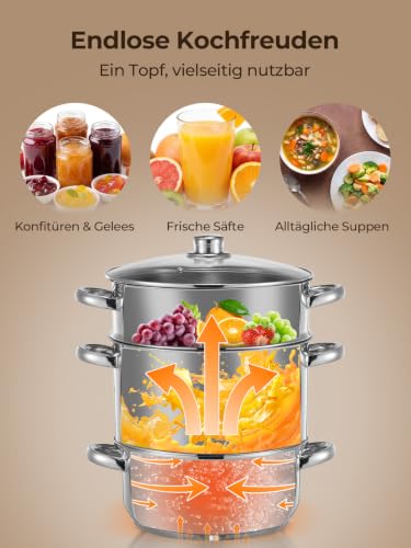 FOHERE Dampfentsafter 8L Edelstahl, Saftentsafter für frisches Obst – Ansicht 3