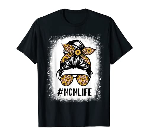 T-shirt per la festa della mamma con girasole e leopardato sbiancato Maglietta