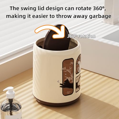 Image of Mini Desktop Trash Can 0.7 Gallon,Tiny Countertop Waste Baskets with 360 Flip-Top Lid,Small Trash Bin Includes 50 Bags,Little Table Garbage Can with Cat Pattern for Bathroom Office