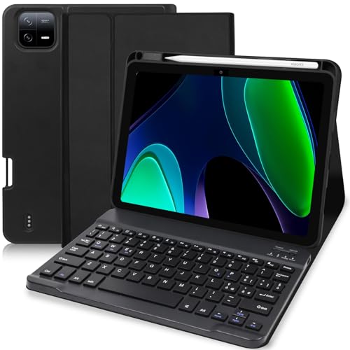 YUEJIDZ Tastiera con Custodia per Xiaomi Pad 6/Pad 6 Pro 11', Layout Italiano Custodia per Xiaomi Mi Pad 6 Cover 2023 con Rimovibile Magnetica Wireless Bluetooth Tastiera, Nero