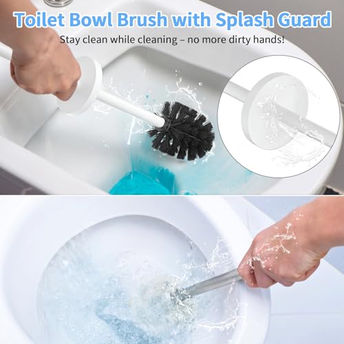 Image of Stainless Steel Toilet Brush and Holder Set Brushed Silver Heavy Duty Toilet Bowl Brush with Long Handle for Bathroom and Farmhouse (White)
