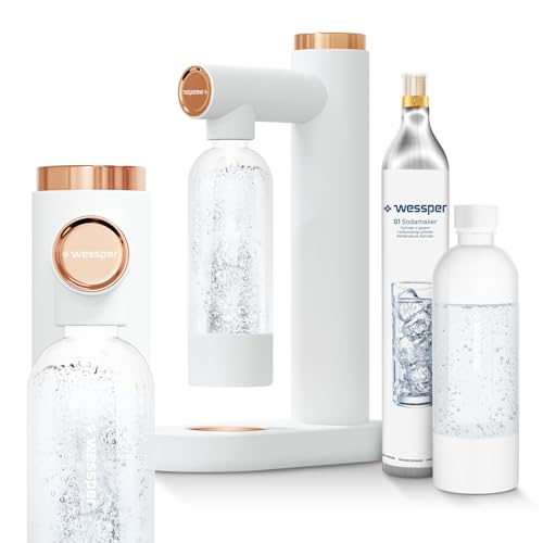 Wessper Machine à Eau Pétillante, gazéificateur d'eau, Machine a Eau Gazeuse, Machine a Soda Bouteille Gazeification | S1 Sodmarker avec 800ml Bouteille PET, Sans BPA et 1 Cylindre de CO2 60L | Blanc
