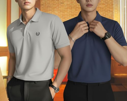 Image of MACK JONNEY Men's Solid Polo T-Shirt | Premium Cotton Blend | Regular Fit | Short Sleeve | Collared Casual Wear|Pack of 2 -MJ-157