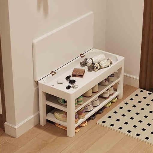 Banc à chaussures pour optimiser une entrée étroite avec rangement en bois blanc de 80 cm