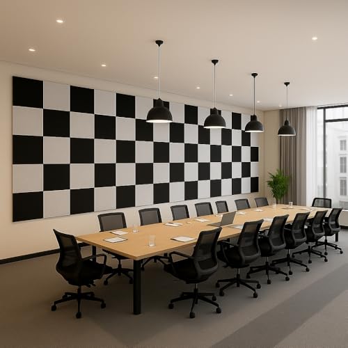 Image of MMT Acoustix Premium Felt Acoustic Panels for Offices, Bedrooms & Studios | Sustainable PET Felt Panels for Echo Reduction & Sound Absorption | 1x1 Ft, 9mm Thick | Chess Exceptional - Pack of 16