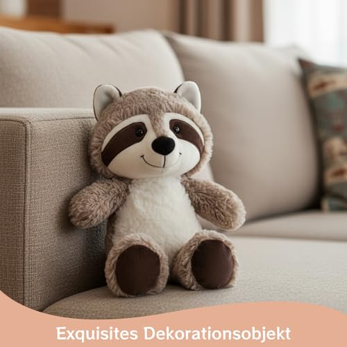 PDirat Waschbär Kuscheltier, 25cm Flauschiges Plüschtier Für Entspannung Und Wohlbefinden, Ideal Für Kuschelmomente Und Dekorative Zwecke, Weiches Waschbär Kuscheltier