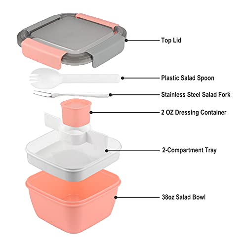 image for HSYTEK Salad Lunch Box, 38 OZ Salad Dressing Container Bowl, 2-Compart