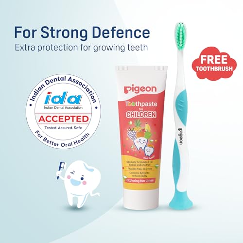 Image of Baby Toothpaste for Kids - Fruit Punch Flavor (45g) | Fluoride-Free, SLS-Free & Safe if Swallowed | Prevents Tooth Decay | Includes Kids Toothbrush (Blue) IDA Accepted