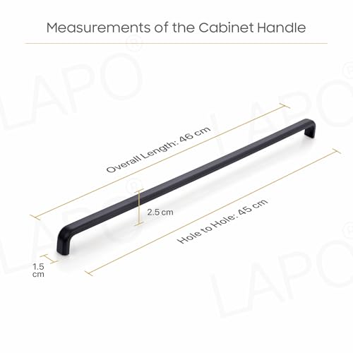Image of LAPO 3 Piece Cabinet Handles for Cupboard Drawer, 18 Inch Pulls for Pooja Mandir, Wardrobe (450mm, Black Finish, 3 Years Warranty)