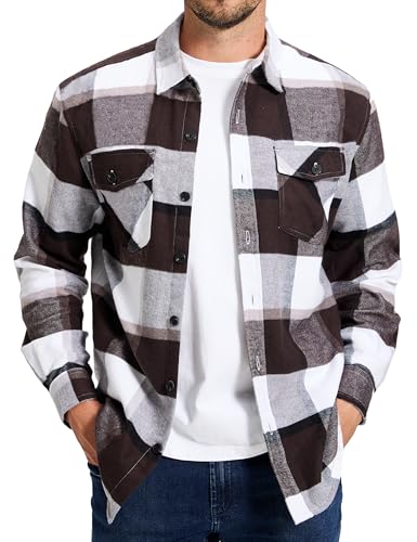 MAGNIVIT Men's Flannel Shirts Long Sleeve Button Down Fleece Cotton Jacket Two Pockets