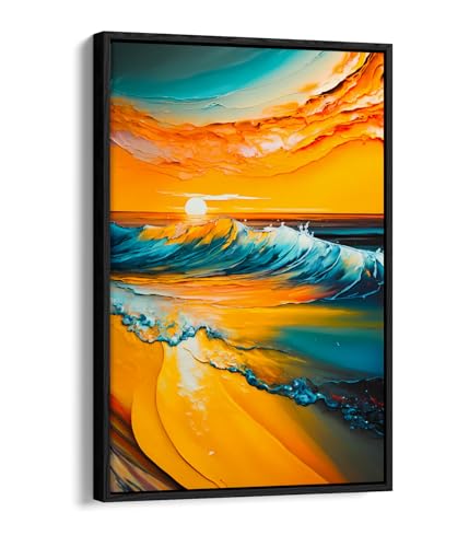 Toile coucher de soleil océan tropical cadre noir évasion à la maison