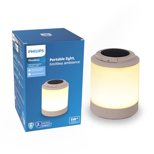 Image of Philips Phoebus 5W Solar Emergency Light | 230 Lumens | 2400mAh Battery | Dual Charging Solar & Type-C | Multi-Color RGB Modes | One-Step Dimming | 5.5H Backup | Portable & Hangable Design | Pack of 1