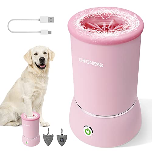 Automatic Dog Paw Cleaner, DOGNESS USB Charging Dog Paw Washer Cup, Portable Paw Cleaner for Small and Medium-sized Dogs with Soft Silicone Bristles, Dog Foot Washer for Dog and Cat Grooming with Muddy Pawsï¼ˆPink)ï¼‰