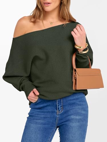 Image of ANRABESS Womens Off Shoulder Sweaters 2026 Fall Long Batwing Sleeve Loose Fit Knit Tops Casual Pullovers Jumpers