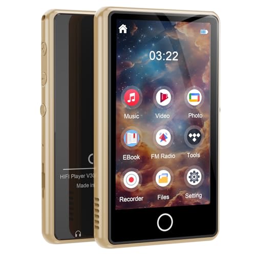 Image of MP3 Player with Bluetooth, 80GB Digital Music Player Portable MP3 & MP4 Players with Speaker, FM Radio, Voice Recorder, Shuffle Repeat, Up to 256GB, Golden