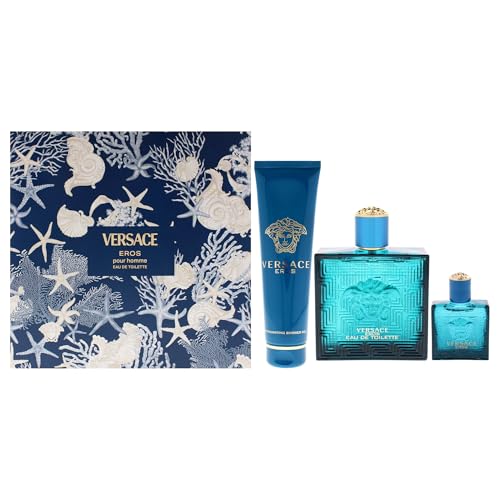 El Mejor Listado de Eros de Versace los 5 más buscados. 42 Versace Eros by Versace for Men - 3 Pc Gift Set 3.4oz EDT Spray, 0.17oz EDT Spray Vial (Mini), 5oz Shower Gel
