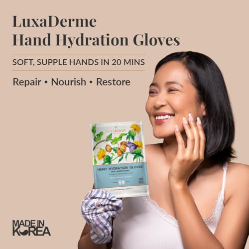 LuxaDerme Hand Hydration Gloves for Dry & Dehydrated Hands | Korean Moisturizing Hand Gloves with Shea Butter to Deeply Hydrate & Repair Rough Skin | Nourishes Nails & Cuticles | At-Home Manicure | Vegan Skincare for Men & Women (Pack of 5)