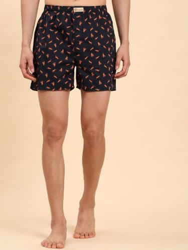 Image of B STORIES Bstories Men's Cotton Printed Boxer Shorts | Soft & Breathable Woven Cotton | Elastic Waist | Regular Fit | Comfortable Lounge & Sleepwear