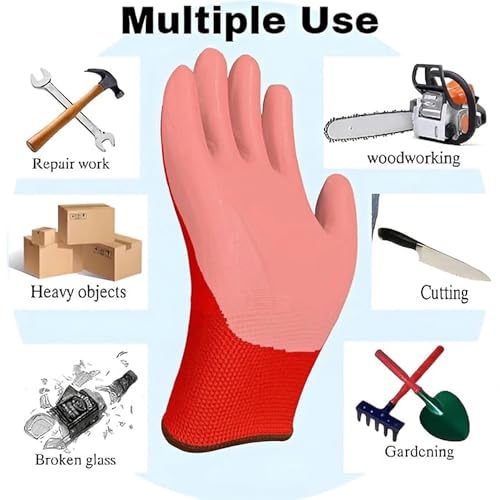 Image of Multipurpose Nylon Anti Cut PU Nitrile Coating Work Safety Gloves Pink-Red Pair 2
