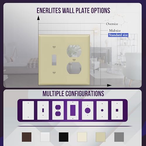 Image of ENERLITES Combination Toggle Light Switch /Duplex Receptacle Outlet Wall Plate Cover, Standard Size 2-Gang 4.50 inch x 4.57 inch, Polycarbonate Thermoplastic, UL Listed, 881121-I, Ivory