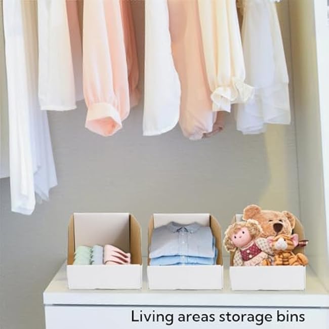 35 Pack Cardboard Storage Bins, 12 x 6 x 4.5 Corrugated Open Top Box, White Pantry Shelf Organizer Bins for Parts Snacks, Ideal for Garage Warehouse Home Packing Moving, Easy Assembly