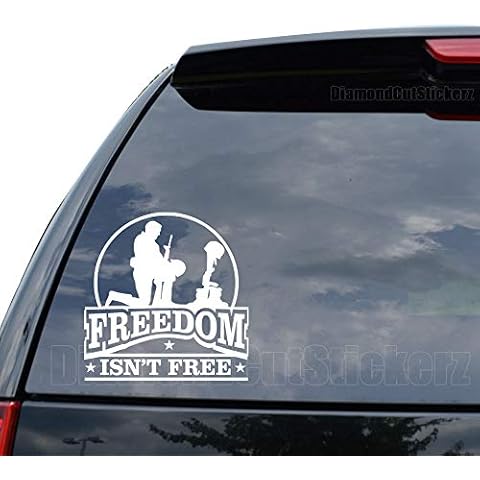 DiamondCutStickerz Freedom Isn't Free Fallen Soldier Decal Sticker Car Truck Motorcycle Window Bumper Laptop Wall Decor - Size (05 inch / 13 cm Tall) - Color (Matte White) Cover