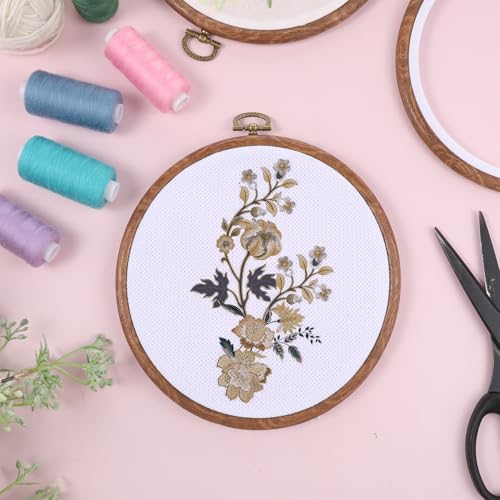 15Pcs 6 Inch Round Embroidery Hoops Frame, Circle Display Cross Stitch Hoop Frame Imitated Wood Embroidery Frames for Art Craft Handy Sewing Decoration - Image 5