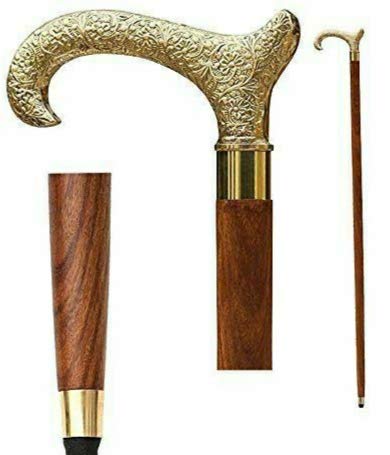 Derby Brass Walking Stick with Brass Handle Solid Vintage Designer Wooden Seniors Antique Style Folding Walking Stick 36" Inches Walking Stick for Gentleman for Men and Women
