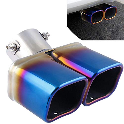 Image of Oshotto Stainless Steel SS-010-BLUE Car Exhaust Tailpipe Dual Pipe Cover Compatible with Maruti Suzuki Brezza - Multicolor