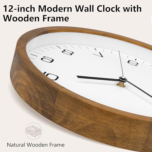 Foxtop Wood Wall Clock 12 Inch Silent Non-Ticking Battery Operated Clock - Image 3