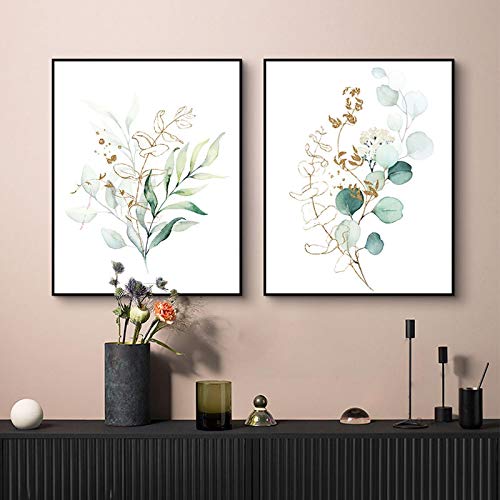 Toile peinture nordique style vert pour rafraîchir un salon | Duo affiches botaniques 50x70