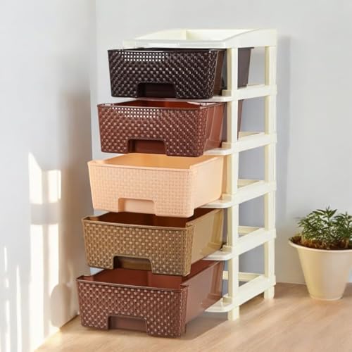Image of KITCHIVO Plastic Modular Drawer Storage Chest Of Drawers Organizer Storage Box, Large Stomo Racks For Multipurpose Anti-slip Shoes Organizers (Coffee & Chocolate, 5 Layer)