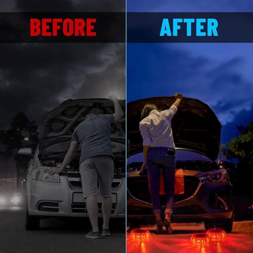 2 Stück LED Warnleuchte, Rundumleuchte LED Warnblinkleuchte mit Magnet und Haken, Wasserdicht,9 Blinkmodi, Batteriebetrieben Warnleuchten Notbeleuchtung Warnlampe Panne für Camping Bergsteigen Wandern