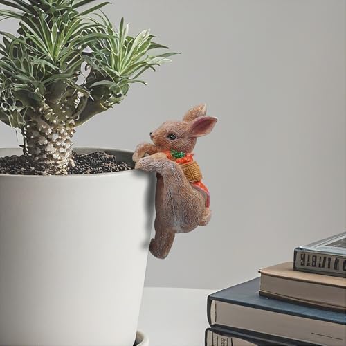 Bunny Statue Rabbit Figurine Plant Pot Hanger, Resin Cute Bunny Ornament Desk Decor Plant Decoration Gift for Flower Pot Bonsai Planter Succulent Vase