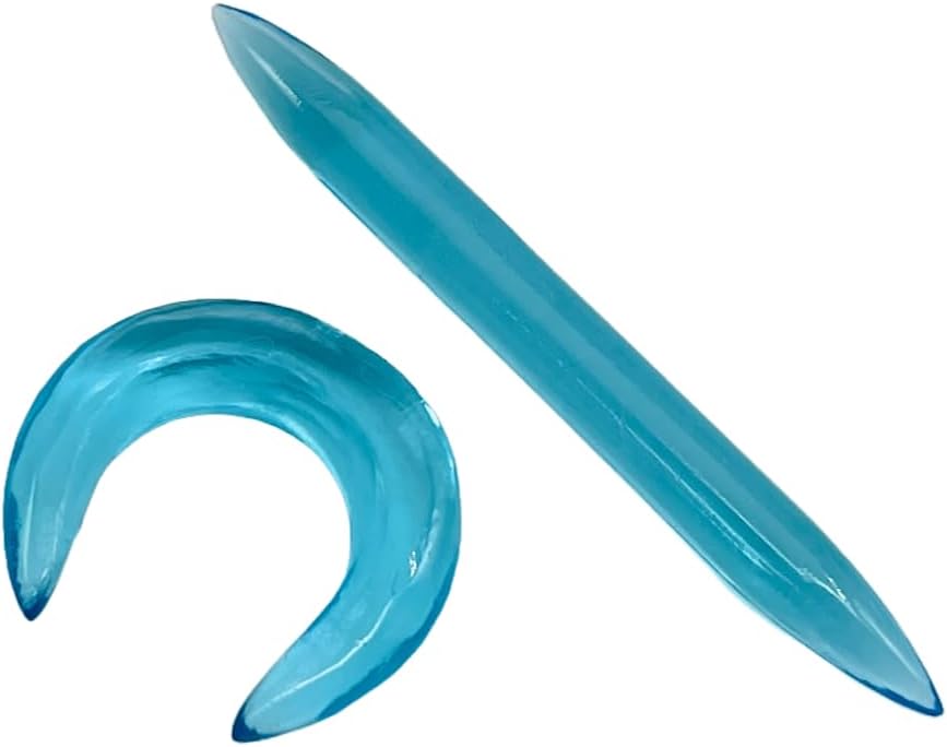Blue Topaz Stone Tribal Septum Spike Tusk & Crescent Pincher Set – Stone Handmade Body Piercing Jewelry – Double Flare Style – Unisex Boho Ethnic Nose Ring Set