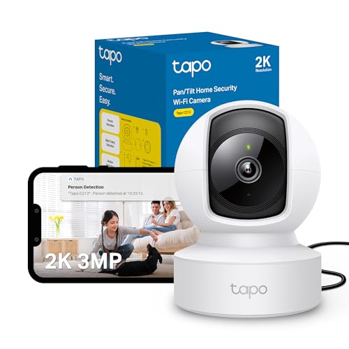 Tapo C212 Pan/Tilt Indoor Camera, 2K 3MP Security Camera, No Monthly Fee, Smart Motion Person Detection, Ethernet or Wi-Fi Connection, Advanced Night Vision,Two-way Talk, Works With Alexa &