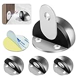 KOLAKO Magnetic Door Stops, 4 Pack Door Stoppers for Bottom of Door, Brushed Stainless Adhesive Floo