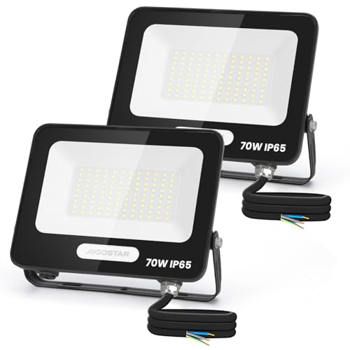 Aigostar Focos LED Exterior 70W 5670LM, Foco Proyectore LED Exterior Impermeable IP65, 108 LEDs, 6500K Blanco Frío para Garaje,Jardín,Patio,Parque. 2 Piezas